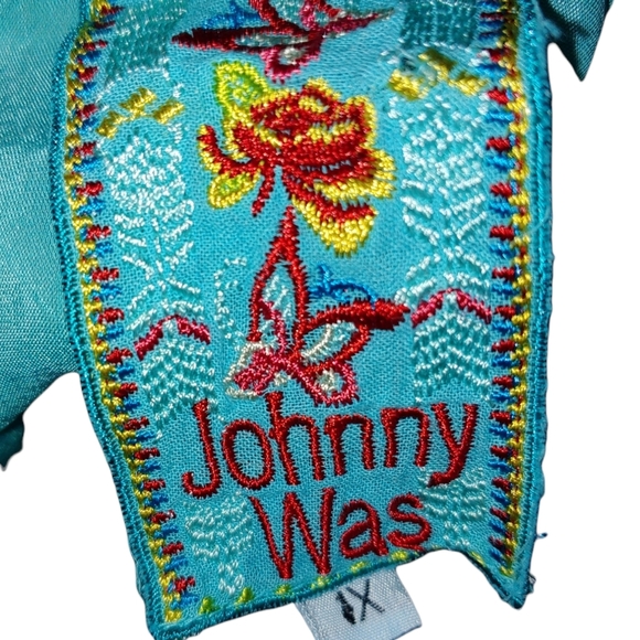 Johnny Was Tops - Johnny Was boho chic turquoise green embroidered tunic size 1X